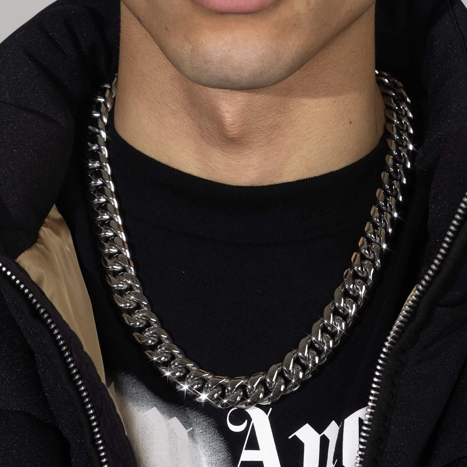 20mm Cuban Iced Clasp Chain - White Gold | Adamans