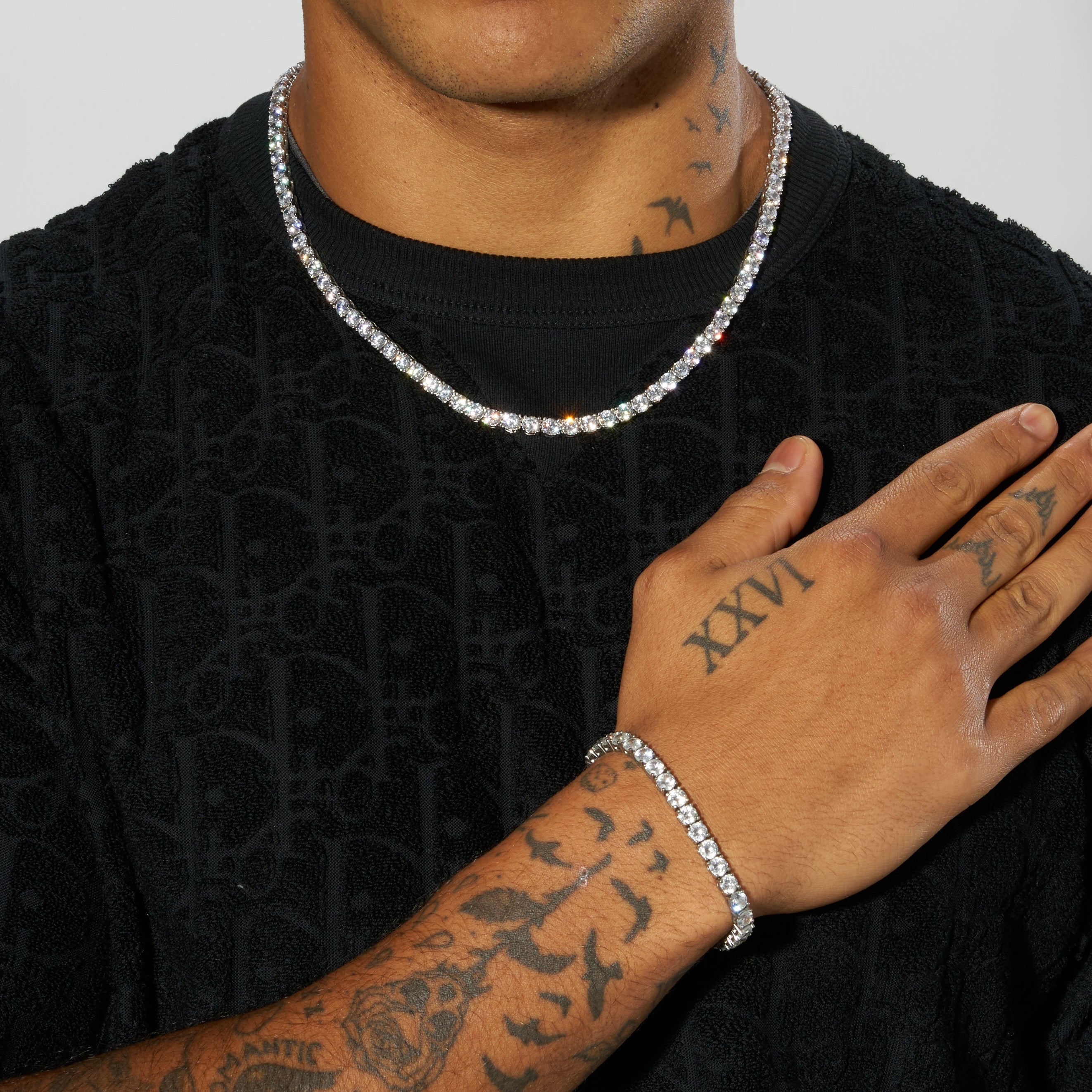 5mm Tennis Chain + Bracelet - White Gold – Adamans 5mm Tennis Chain + Bracelet - White Gold – Adamans