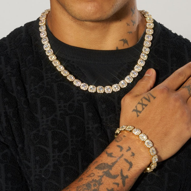 Clustered Tennis Chain Bracelet GOLD 金 10mm Diamond Clustered Tennis Bundle - 14k Gold – Adamans
