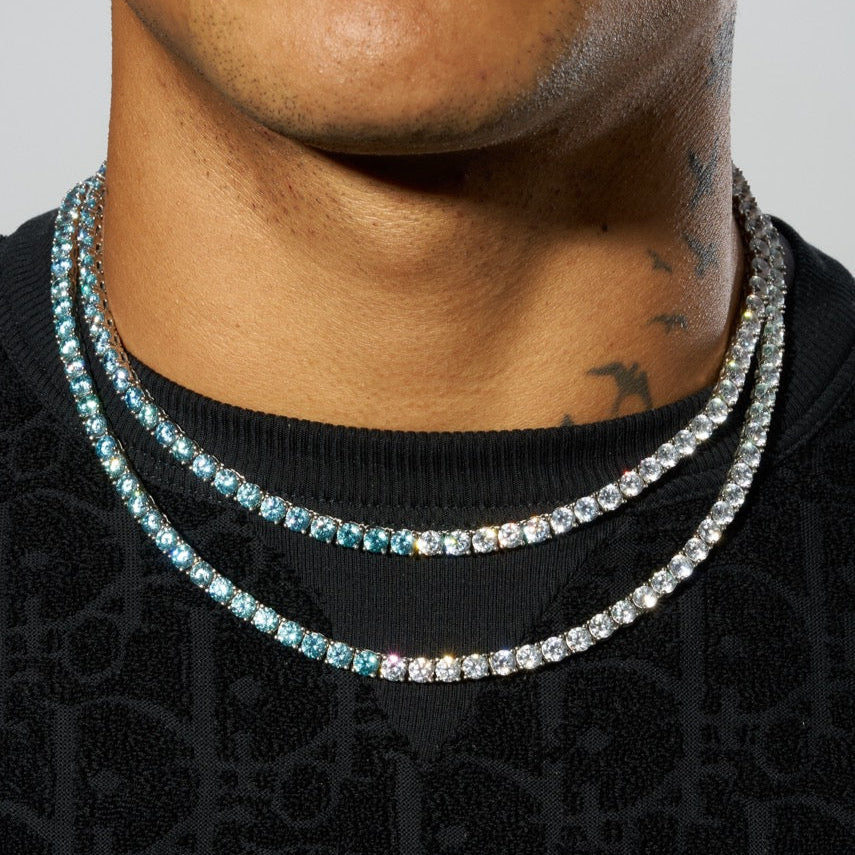 5mm PALE BLUE & WHITE TENNIS CHAIN - WHITE GOLD – Adamans