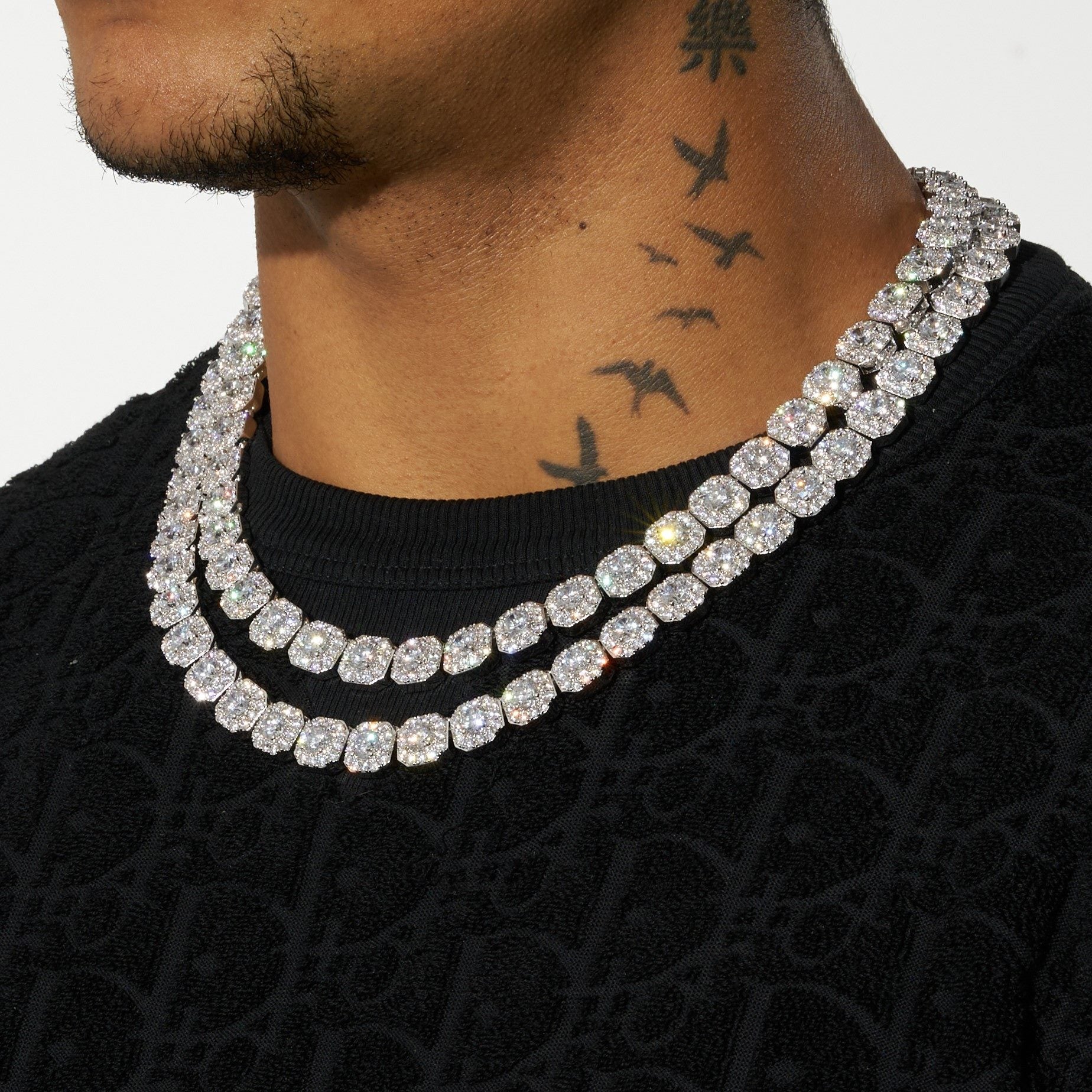 10mm Clustered Tennis Chain - White Gold – Adamans