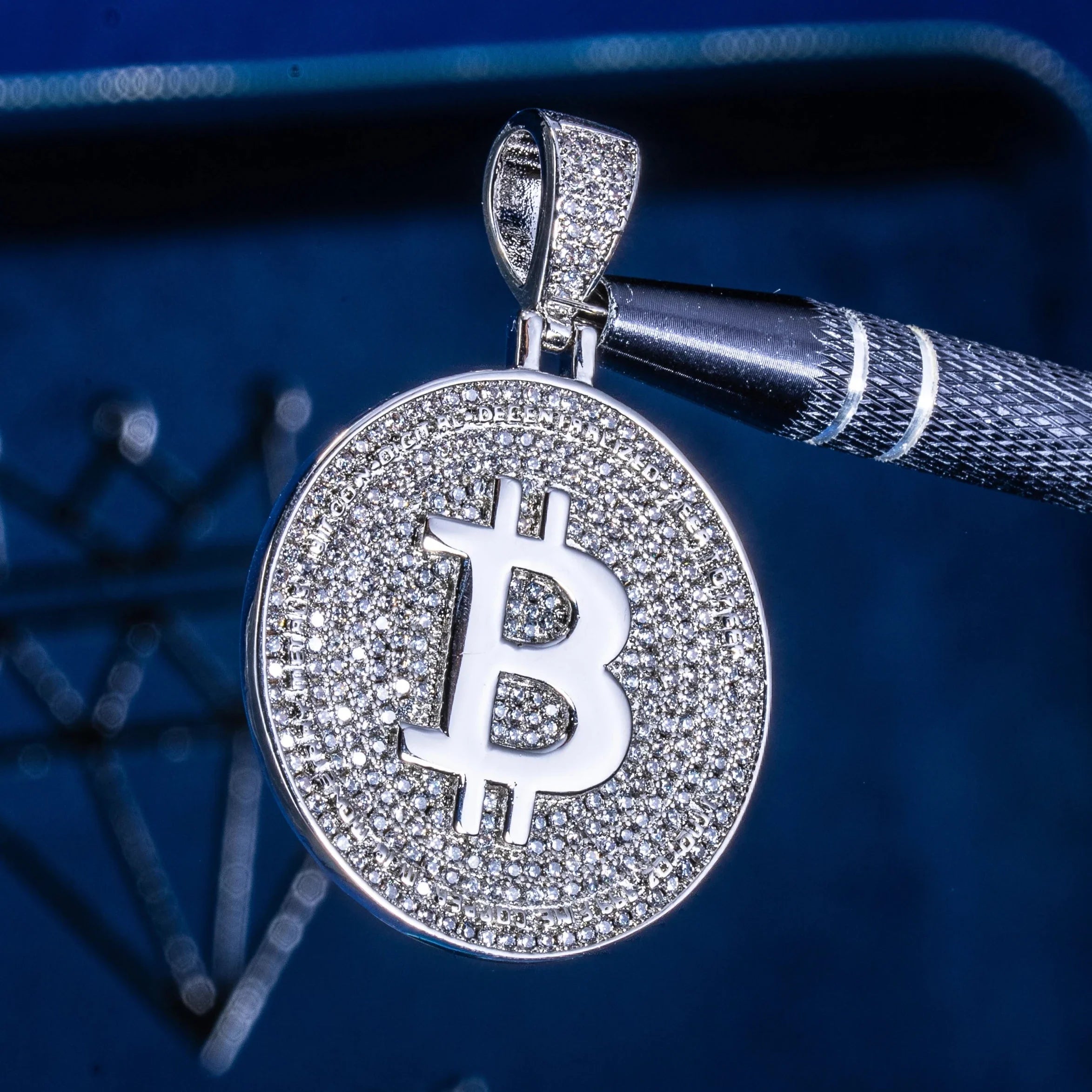 Iced Bitcoin Pendant - White Gold | Adamans