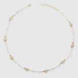 5mm Iced Smiley Face Pearl Necklace - Gold