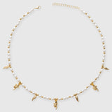 Wings & Roses Beaded Pearl Necklace - Gold