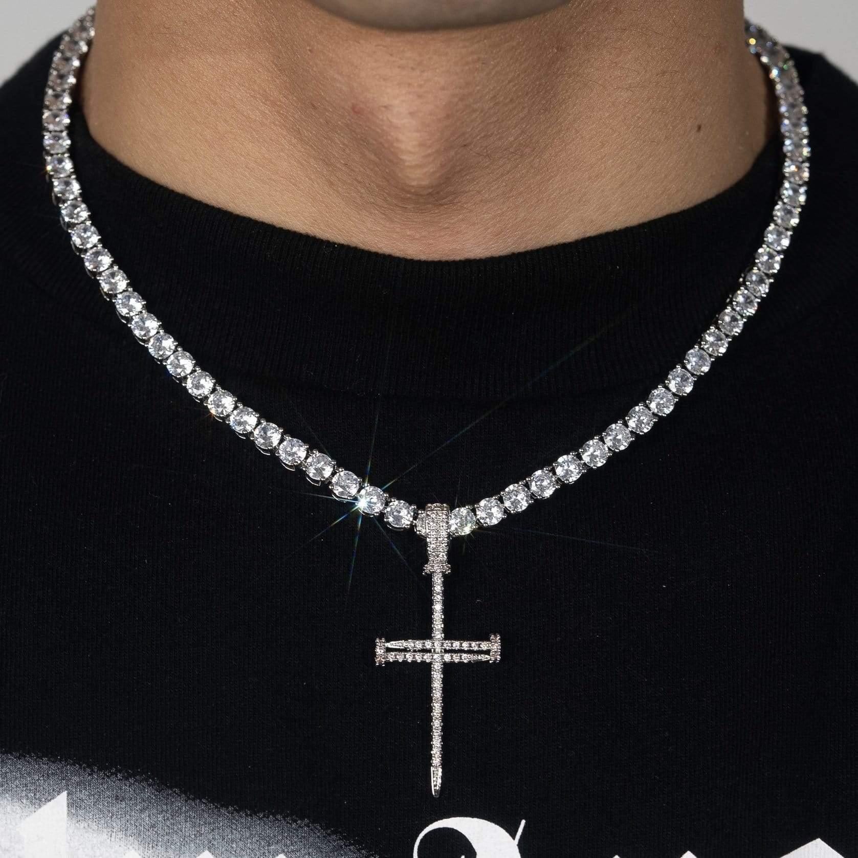 Diamond Nail Cross Pendant - White Gold – Adamans