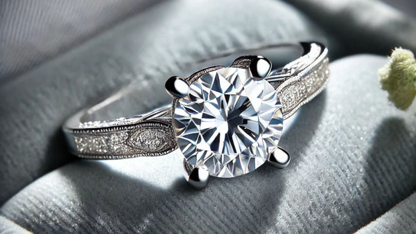 an image showcasing the beauty of a moissanite stone set in a wedding ring 