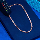 5MM XOXO Chain rose gold 18K plated with flawless VS diamond simulants on blue velvet background