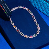 Moissanite diamond multicolor cluster mariner chain in 925 silver with D colour VVS1 stones
