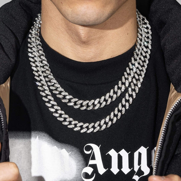 13mm Cuban Chain + Bracelet - White Gold