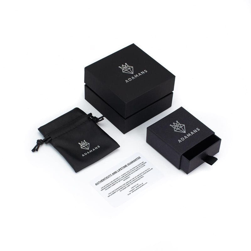 Luxury packaging for Solitaire Adjustable Necklace in White Gold by Adamans, featuring elegant gift box and pouch.