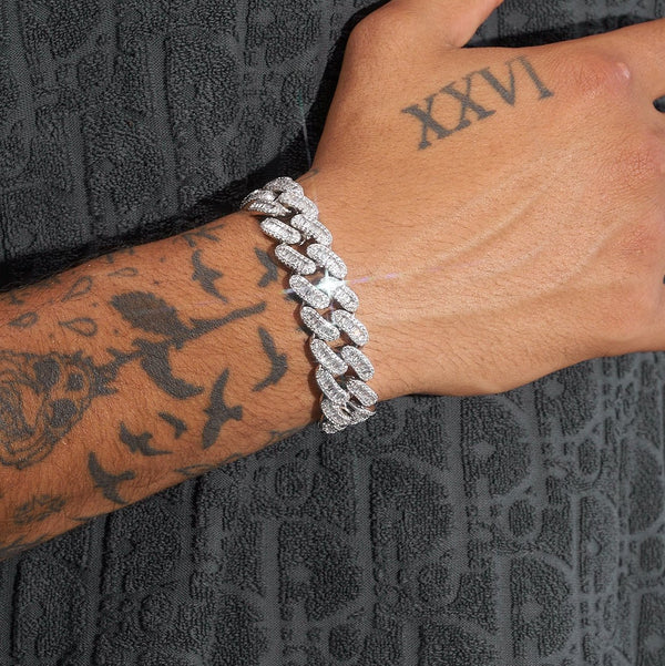 20mm Cuban Baguette Bracelet - White Gold