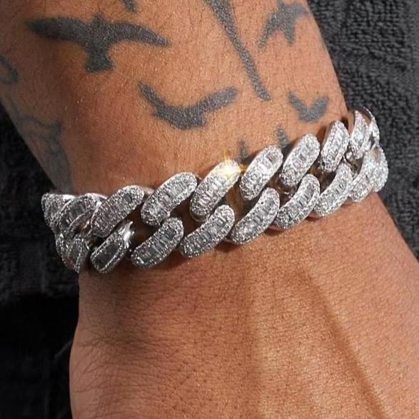 20mm Cuban Baguette Bracelet - White Gold