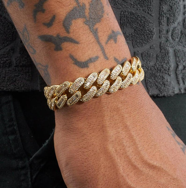 20mm Cuban Baguette Bracelet - Gold