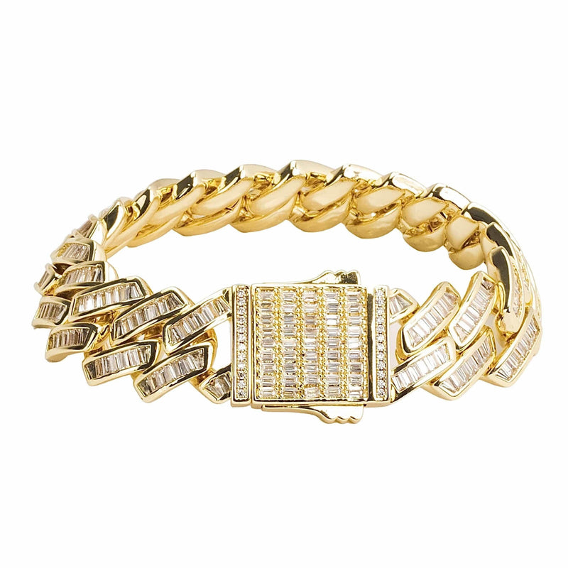 Adamans 7" 20mm Baguette Miami Link Bracelet - Gold