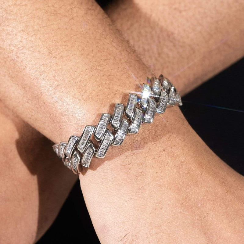 Adamans 20mm Baguette Miami Link Bracelet - White Gold