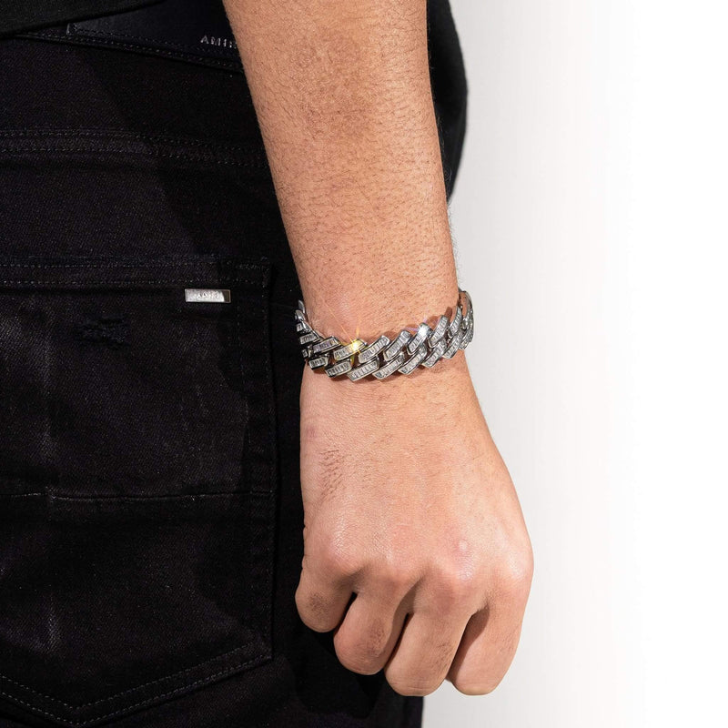 Adamans 20mm Baguette Miami Link Bracelet - White Gold