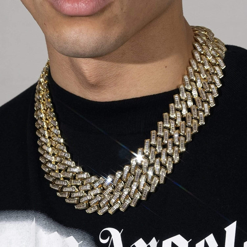 20mm Baguette Miami Link Chain - Gold