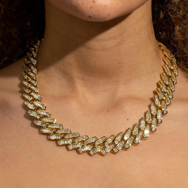 20mm Baguette Miami Link Chain - Gold