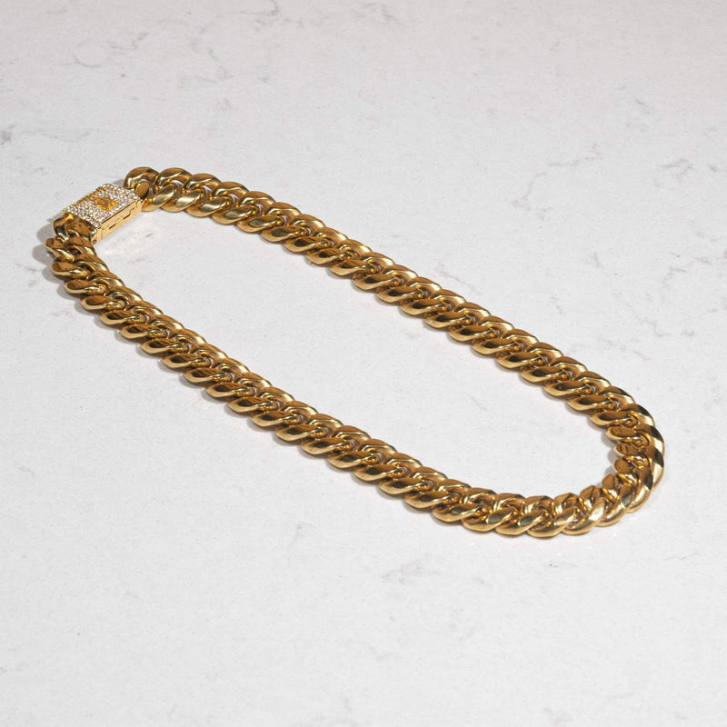 Adamans 20mm Cuban Iced Clasp Chain - Gold