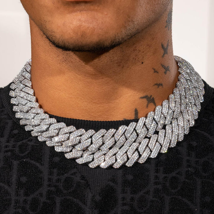 20mm Diamond Monaco Chain - 14k White Gold