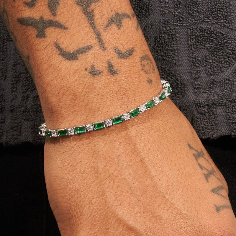 3mm Green & White Tennis Bracelet - White Gold - Adamans - 