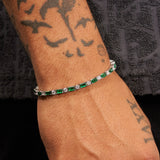 3mm Green & White Tennis Bracelet - White Gold - Adamans - 