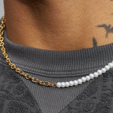 4mm Half Pearl & Cable Necklace - Gold (MENS) - Adamans - 