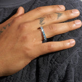 5mm blue diamond ring with 4mm round cut stones on hand, 18K gold plated band