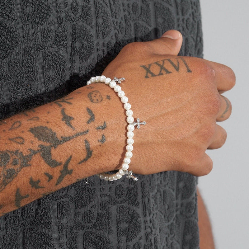 5mm PEARL WITH CROSS BRACELET - Adamans - 