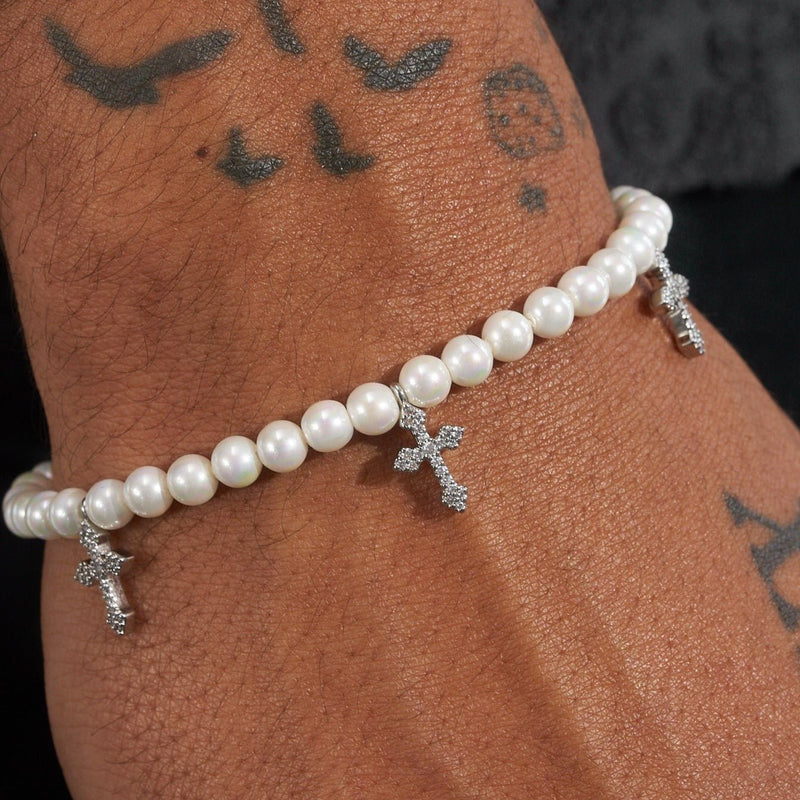 5mm PEARL WITH CROSS BRACELET - Adamans - 