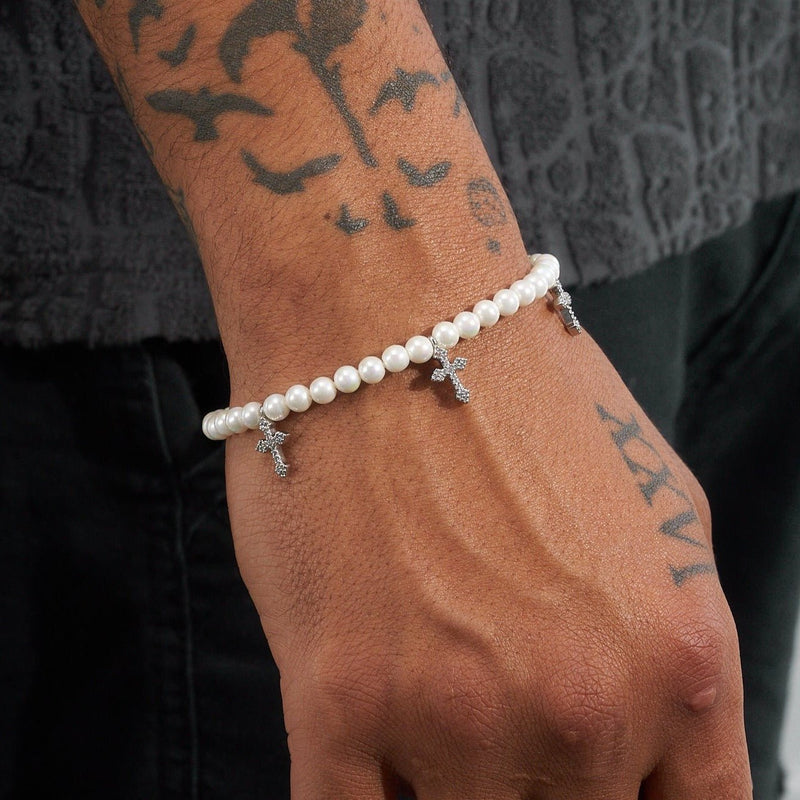 5mm PEARL WITH CROSS BRACELET - Adamans - 