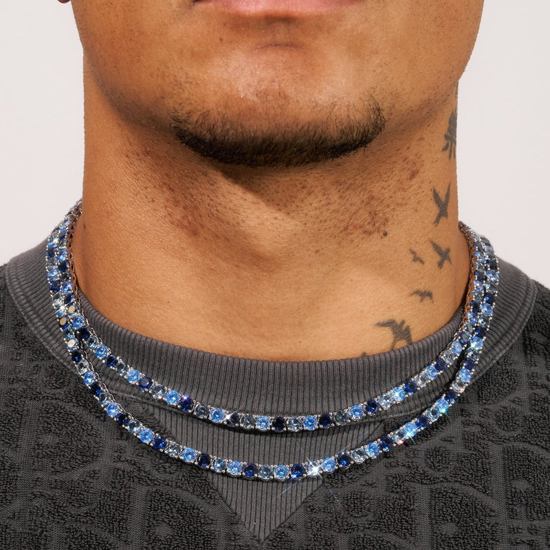 5mm Tri - Blue Diamond Tennis Chain - White Gold - Adamans - 