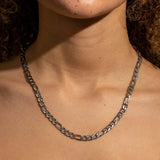 6mm Figaro Chain - White Gold - Adamans