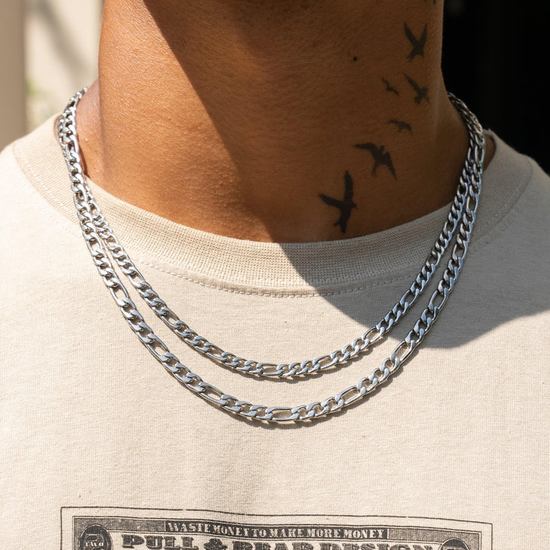 6mm Figaro Chain - White Gold - Adamans