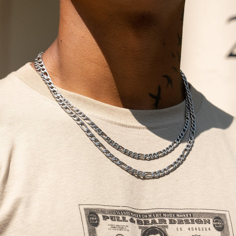 6mm Figaro Chain - White Gold - Adamans