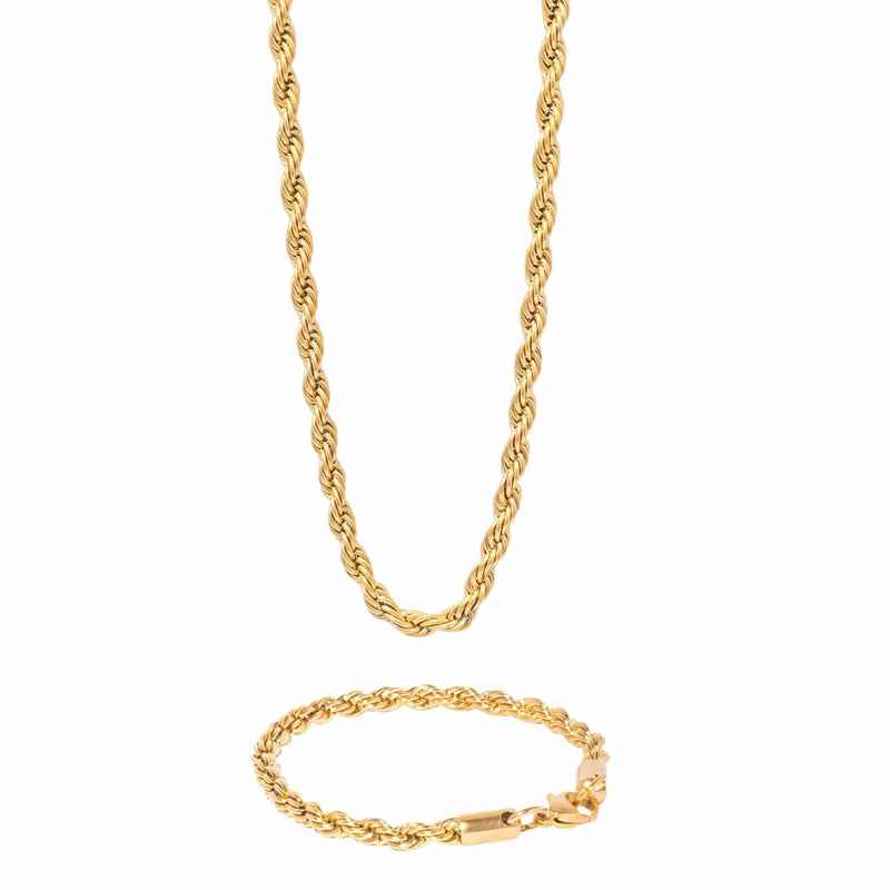 6MM Rope Chain + Bracelet - Gold