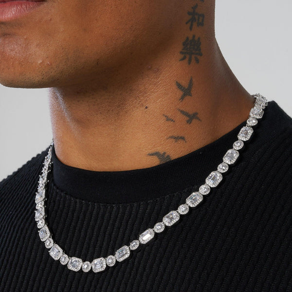 9mm Clustered Tennis Chain - White Gold