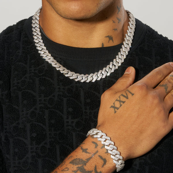 14mm Monaco Chain + Bracelet - White Gold