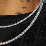 3mm and 5mm white gold tennis chain bundle with flawless diamond simulants.