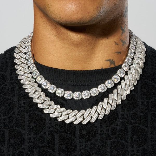 Clustered tennis chainメンズネックレス 約45cm 10mm Clustered Tennis Chain – Cernucci US