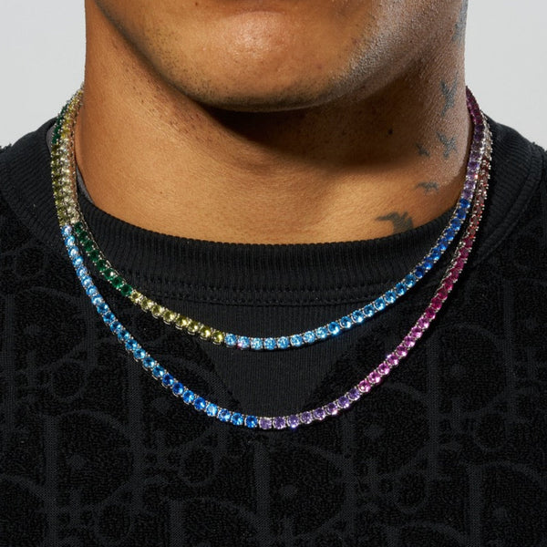 4mm Multi-Colored Tennis Chain - White Gold