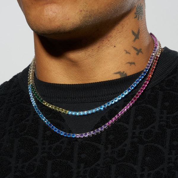 4mm Multi-Colored Tennis Chain - White Gold