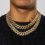 20mm Baguette Miami Link Chain - Gold