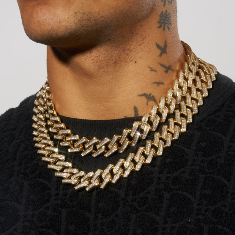 20mm Baguette Miami Link Chain - Gold