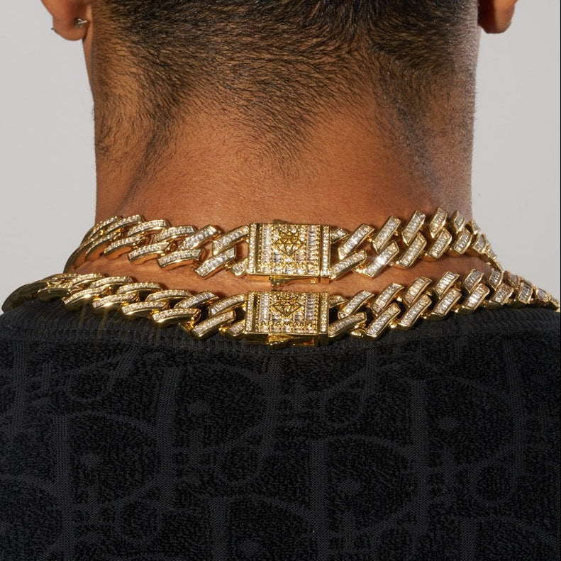 20mm Baguette Miami Link Chain - Gold