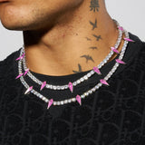 5mm PINK PAVE SPIKE TENNIS CHAIN - WHITE GOLD