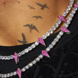 5mm PINK PAVE SPIKE TENNIS CHAIN - WHITE GOLD