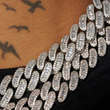 Adamans 17mm Moissanite Baguette Prong Monaco Chain with IF clarity D color moissanite stones in 925 silver finish