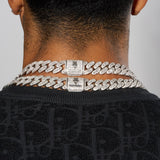 Adamans 17mm Moissanite Baguette Prong Monaco Chain with IF clarity D color moissanite stones in 925 silver finish