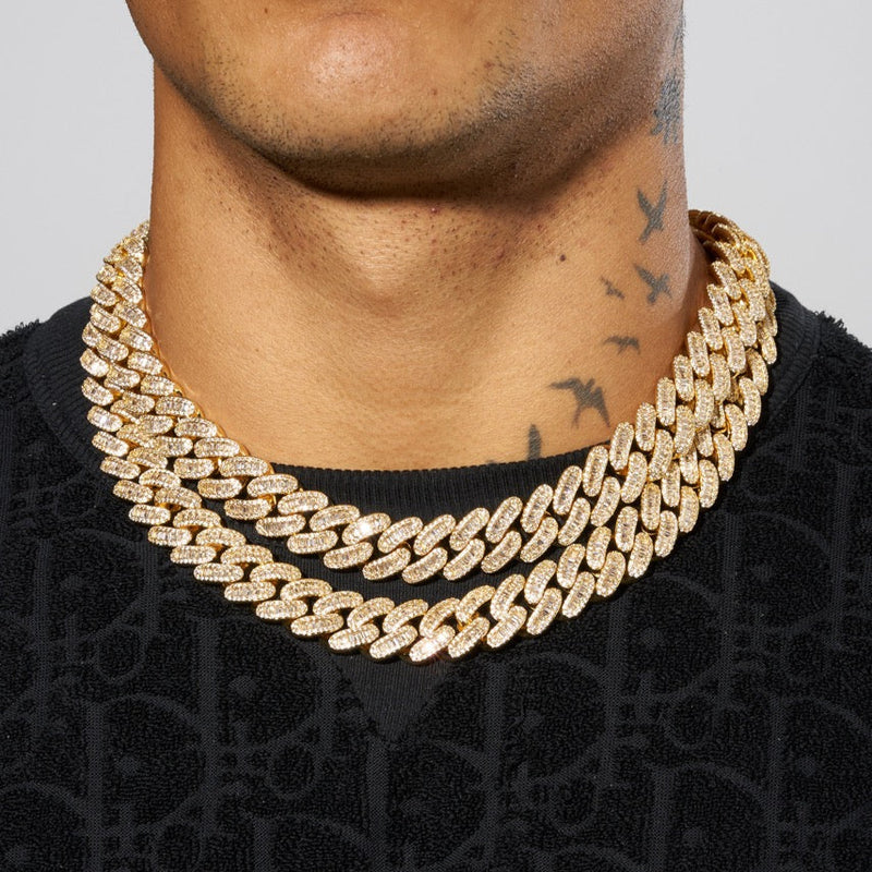 17mm Baguette Link Cuban Chain - Gold